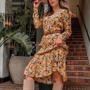 NEW JUST Blue Golden Floral Print Long Sleeve Dress